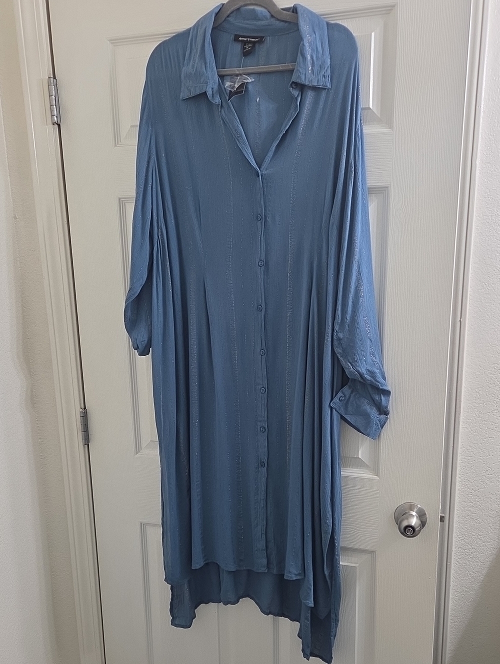 Ashley Stewart Dusty Blue Button-Front Maxi Tunic